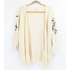 Frumos Embroidered Balloon Sleeve Knit Cardigan